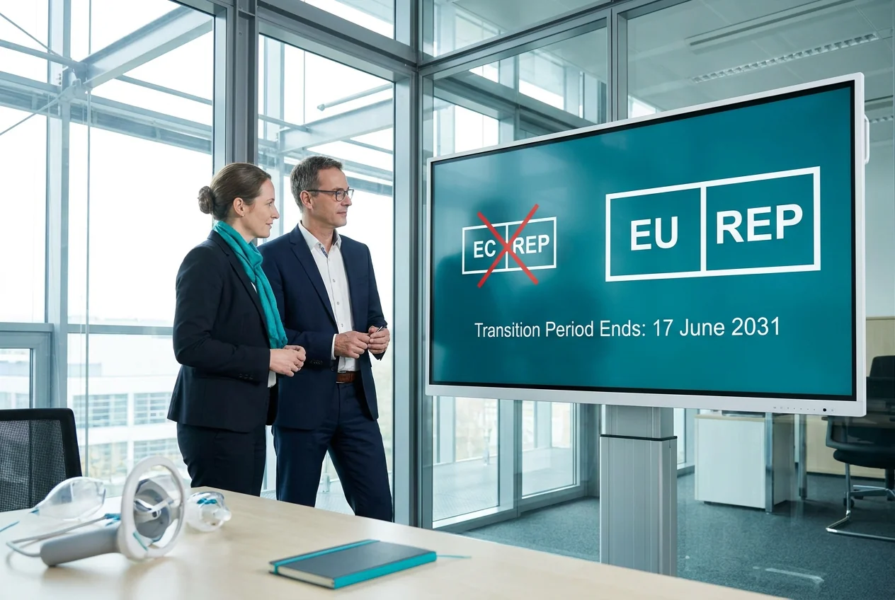 Amendment replaces the long-standing "EC REP" symbol with "EU REP" for the authorised representative in the European Union.